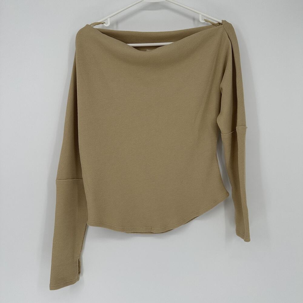 Free People We The Free Waffle Knit Boat Neck Top Small Neutral Minimalist